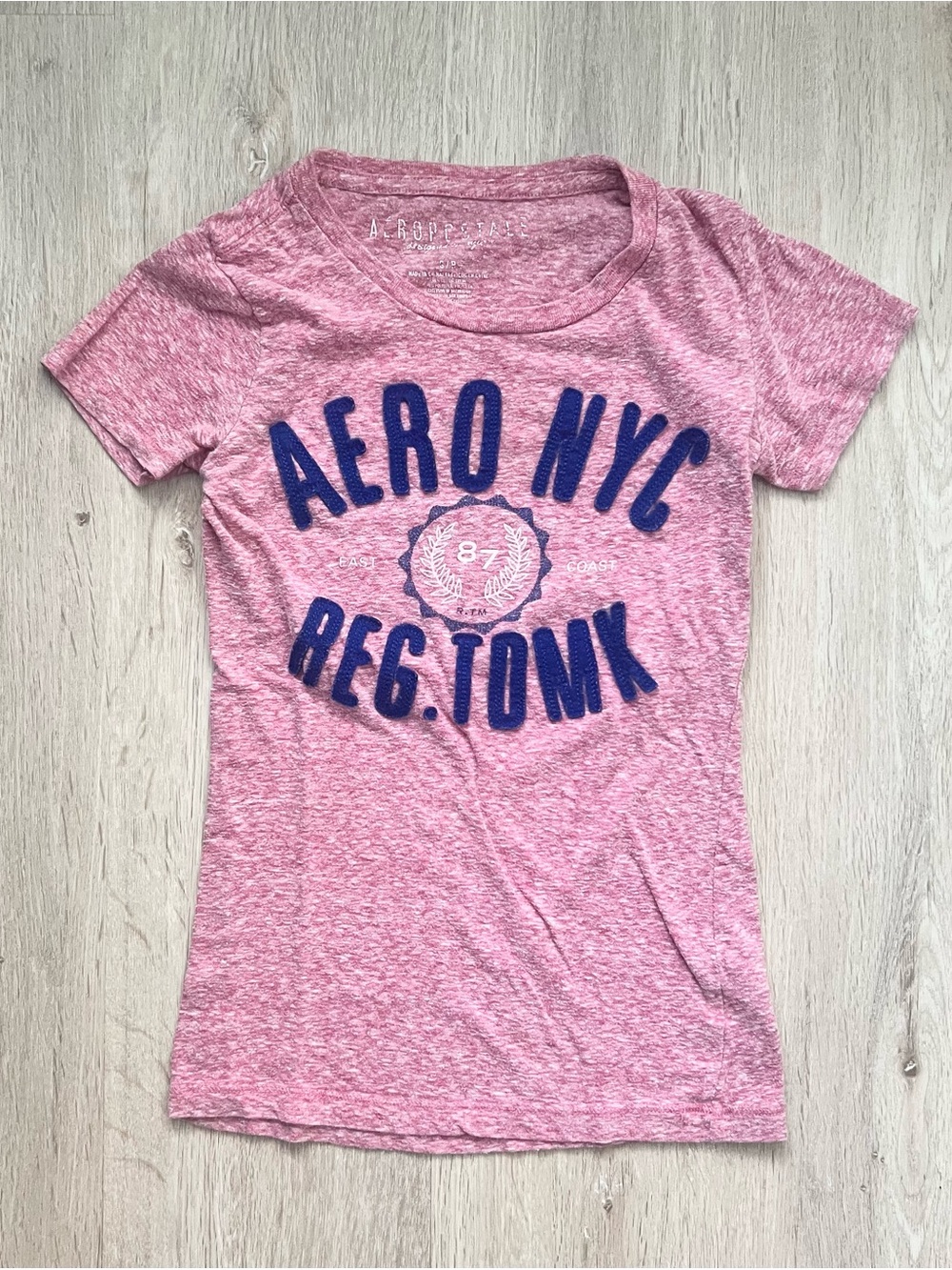 Vintage Y2K Aeropostale Pink Embroidered Puff Print Baby Tee Womens Small Street